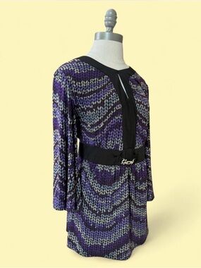 Notations Purple and Black Patterned Vintage Blouse Ties in the Back
